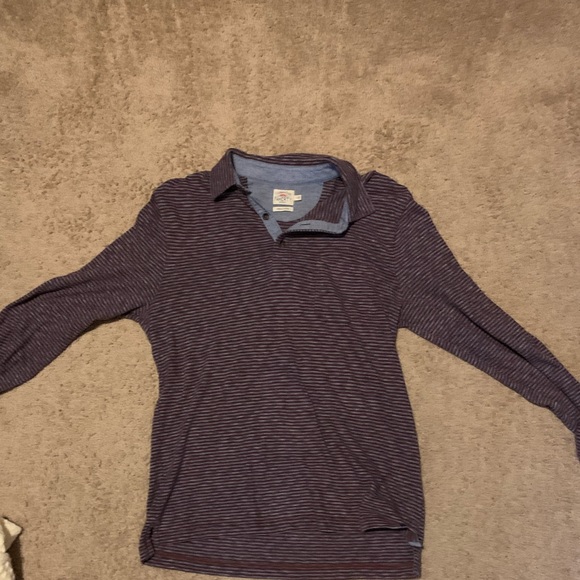 Faherty Lux Long Sleeve polo. Maroon and blue striped. Size Small. Like new. - Picture 2 of 3